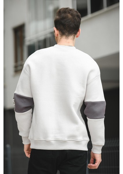 Estd Üç Iplik Şardonlu Kol Nakışlı Önü Baskılı Bisiklet Yaka Erkek Sweatshirt