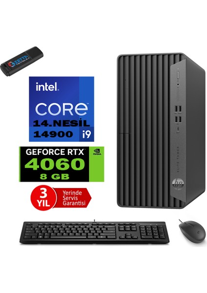 Elite Tower 800 G9 Intel Core I9 14900 48GB Ddr5 2tb HDD + 2tb SSD M.2 Nvme Geforce RTX4060 8gb Windows 11 Pro Masaüstü Bilgisayar 999Z7ET11 + Zetta Flash Bellek