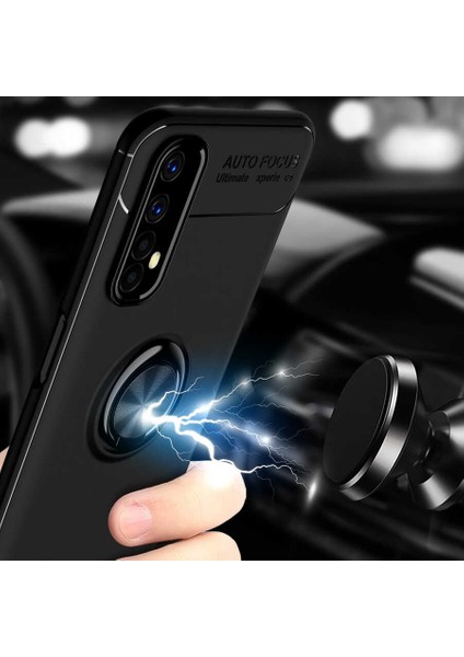 Realme 7 Kılıf Zore Ravel Silikon Kapak-Siyah-Kırmızı