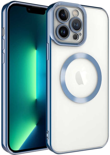 Apple iPhone 13 Pro Max Kılıf Magsafe Wireless Şarj Özellikli Zore Setro Silikon-Mavi