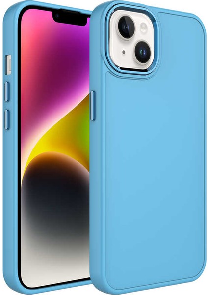 Apple iPhone 14 Plus Kılıf Metal Çerçeve ve Buton Tasarımlı Silikon Zore Luna Kapak-Sierra Mavi