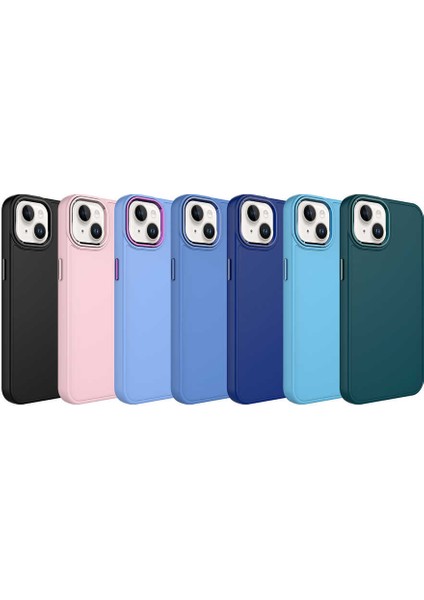Apple iPhone 14 Plus Kılıf Metal Çerçeve ve Buton Tasarımlı Silikon Zore Luna Kapak-Sierra Mavi
