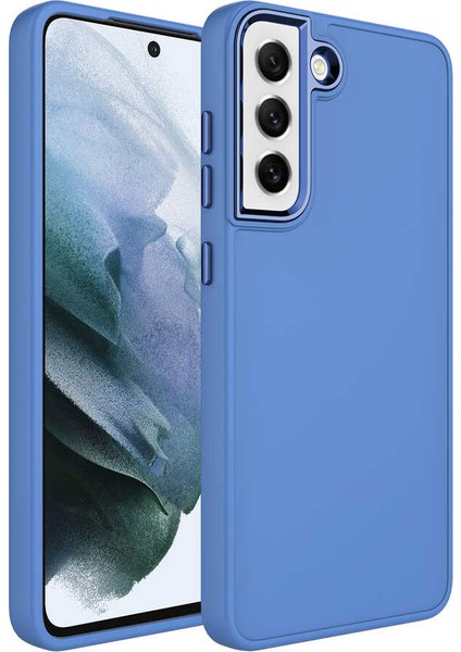 Galaxy S21 Fe Kılıf Metal Çerçeve ve Buton Tasarımlı Silikon Zore Luna Kapak-Lavendery Gray
