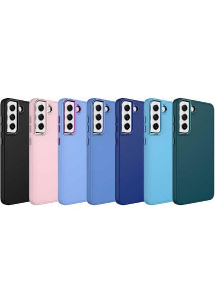 Galaxy S21 Fe Kılıf Metal Çerçeve ve Buton Tasarımlı Silikon Zore Luna Kapak-Lavendery Gray