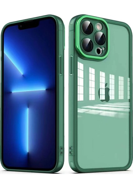 Apple iPhone 13 Pro Max Kılıf Kamera Korumalı Transparan Zore Post Kapak-Koyu Yeşil