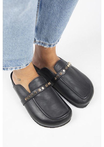 Bonita 2 Kadın Hakiki Deri Troklu Sabo Siyah Terlik modelleri