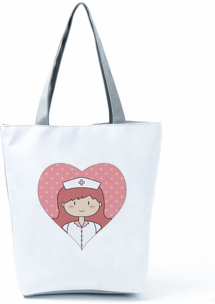 Hemşire Kalp Diş Işareti Özelleştirilmiş Kadın Seyahat Omuz Polyester Tote Çanta (Yurt Dışından)
