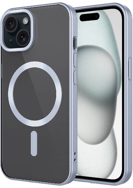 Apple iPhone 15 Kılıf Mat Tasarımlı Magsafe Wireless Şarj Özellikli Zore Mat Setro Kapak-Gümüş