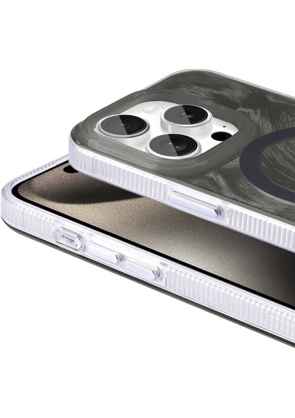 Apple iPhone 15 Pro Kılıf Magsafe Şarj Özellikli Fırça Boya Desenli Zore Palet Kapak-Pembe