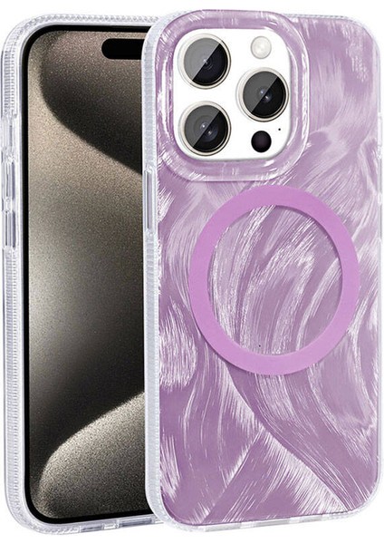 Apple iPhone 15 Pro Kılıf Magsafe Şarj Özellikli Fırça Boya Desenli Zore Palet Kapak-Pembe