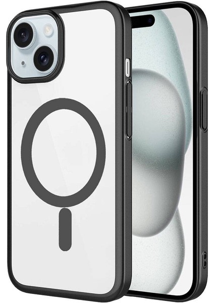 Apple iPhone 15 Plus Uyumlu Wireless Şarj Özellikli Sert Pc Zore Mat Riksos Magsafe Kapak-Siyah