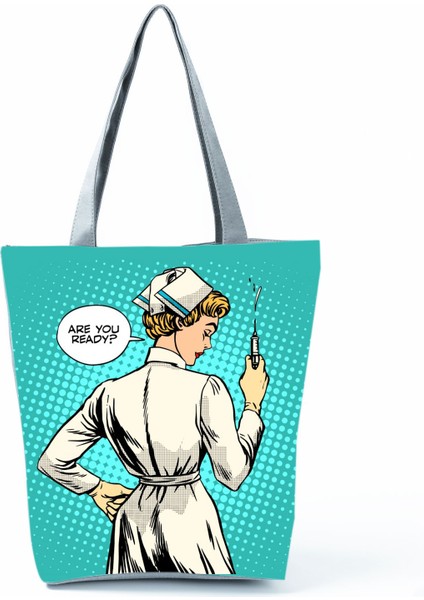 Hemşire Kalp Diş Işareti Özelleştirilmiş Kadın Seyahat Omuz Polyester Tote Çanta (Yurt Dışından)