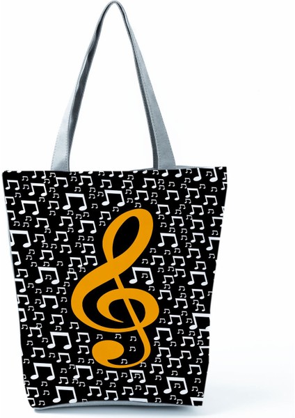 Müzik Sembolü Baskılı Omuz Piyano Debriyaj Taşınabilir Büyük Kapasiteli Tote Çanta (Yurt Dışından)