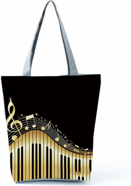 Müzik Sembolü Baskılı Omuz Piyano Debriyaj Taşınabilir Büyük Kapasiteli Tote Çanta (Yurt Dışından) modelleri