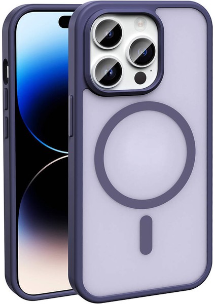 Apple iPhone 14 Pro Max Kılıf Magsafe Şarj Özellikli Mat Arka Yüzey Zore Sio Kapak-Koyu Mor
