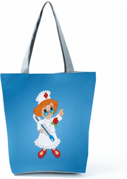 Hemşire Kalp Diş Işareti Özelleştirilmiş Kadın Seyahat Omuz Polyester Tote Çanta (Yurt Dışından)