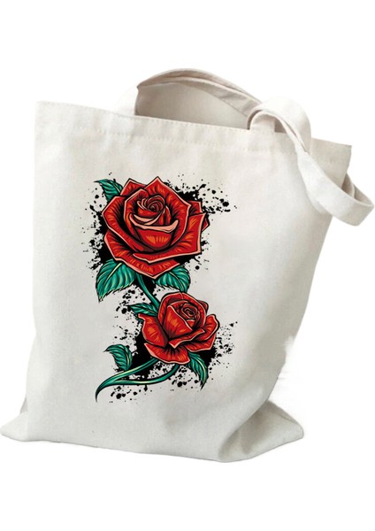 Omuz Kır Çiçeği Kanvas Tote Kadın Için Papatya Gül Lavanta Öğrenci Botanik Tarzı Kadın Tote Çanta (Yurt Dışından)