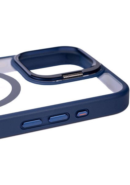 Apple iPhone 15 Pro Kılıf Magsafe Wireless Şarj Özellikli Standlı Zore Magsafe Klon Lensli Kapak-Gri