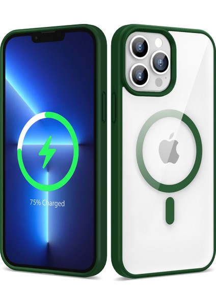 Apple iPhone 13 Pro Uyumlu Magsafe Wireless Şarj Özellikli Silikon Zore Ege Kapak-Koyu Yeşil