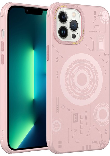 Apple iPhone 13 Pro Max Uyumlu Zore Wireless Şarj Özellikli Desenli Hot Kapak-Rose Gold