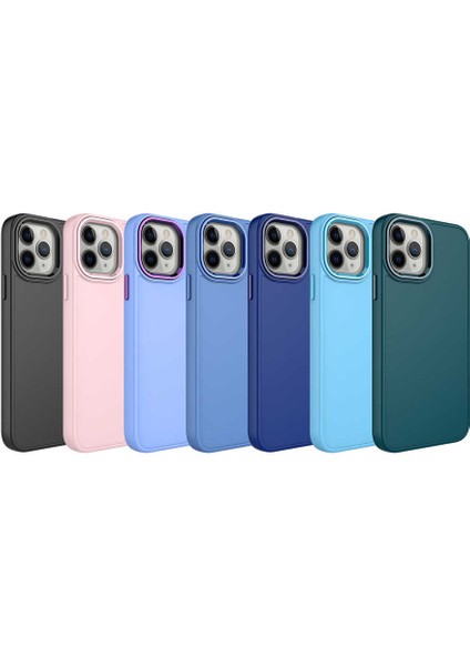 Apple iPhone 12 Pro Max Kılıf Metal Çerçeve ve Buton Tasarımlı Silikon Zore Luna Kapak-Sierra Mavi fiyatları