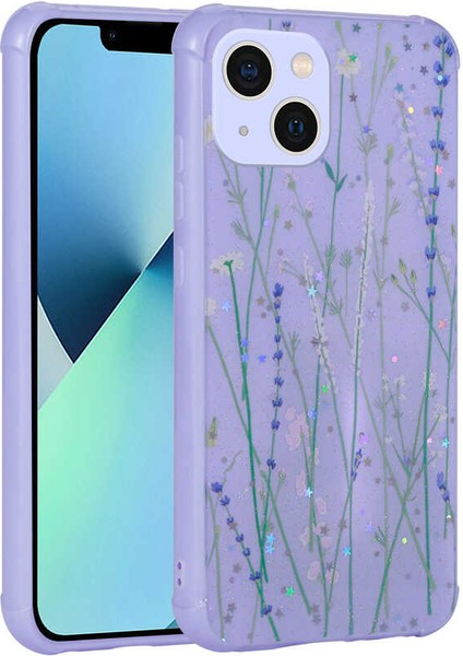 Apple iPhone 13 Uyumlu Simli Desenli Kamera Korumalı Parlak Zore Popy Kapak-Dallar