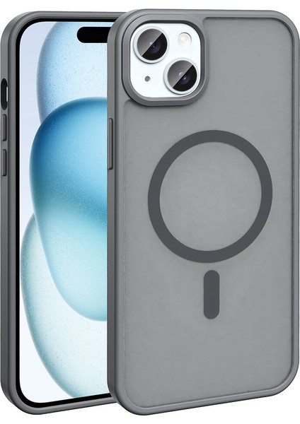 Apple iPhone 15 Plus Kılıf Magsafe Şarj Özellikli Mat Arka Yüzey Zore Sio Kapak-Gri