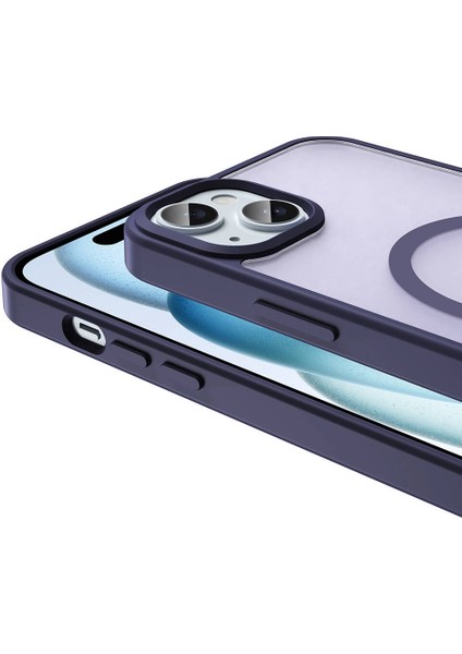 Apple iPhone 15 Plus Kılıf Magsafe Şarj Özellikli Mat Arka Yüzey Zore Sio Kapak-Gri
