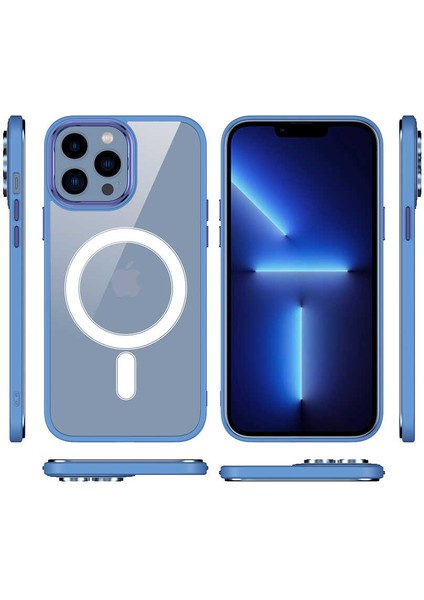 Apple iPhone 12 Pro Uyumlu Wireless Şarj Özellikli Zore Krom Magsafe Silikon Kapak-Pembe Açık