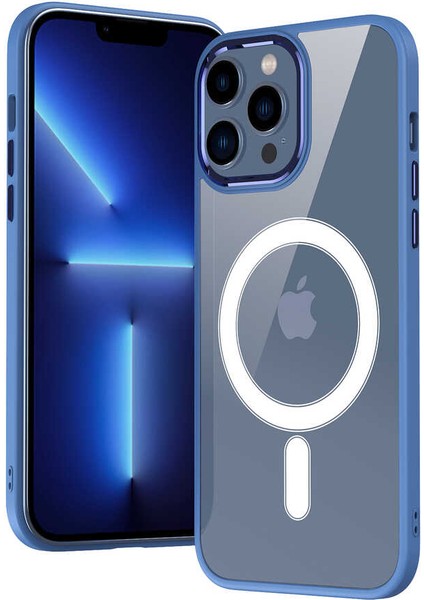 Apple iPhone 12 Pro Uyumlu Wireless Şarj Özellikli Zore Krom Magsafe Silikon Kapak-Pembe Açık