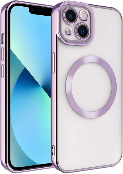 Apple iPhone 14 Kılıf Magsafe Wireless Şarj Özellikli Zore Setro Silikon-Lila