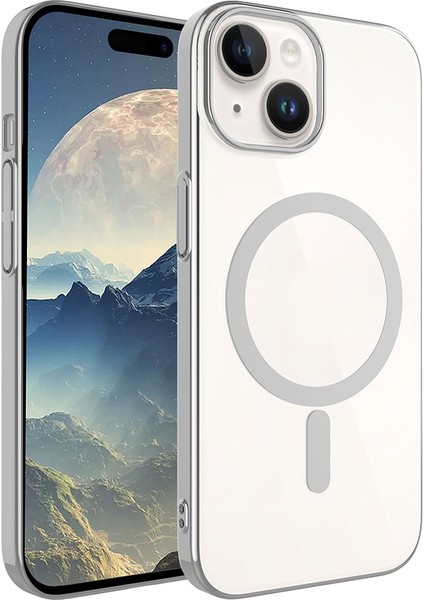 Apple iPhone 15 Uyumlu Zore Wireless Şarj Özellikli Pixel Magsafe Kapak-Koyu Gri