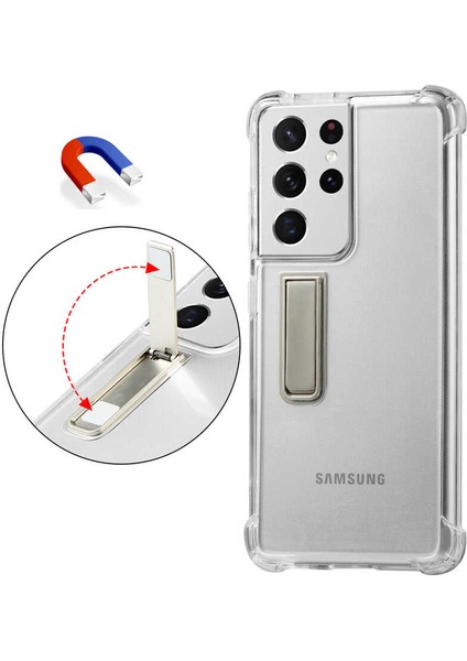 Galaxy S21 Ultra Kılıf Zore Standlı Süper Silikon Kapak-Siyah