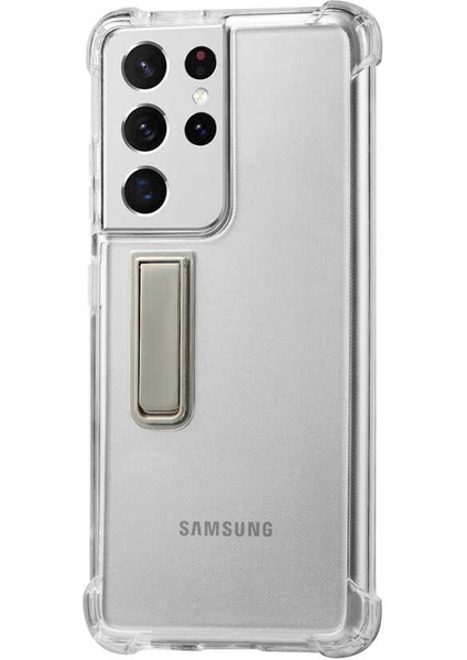 Galaxy S21 Ultra Kılıf Zore Standlı Süper Silikon Kapak-Siyah