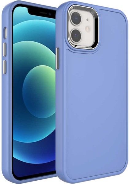 Apple iPhone 11 Uyumlu Metal Çerçeve ve Buton Tasarımlı Sert Zore Botox Kapak-Lavendery Gray