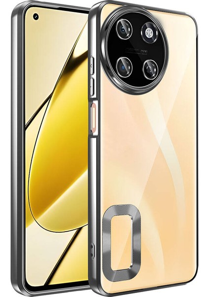 Realme 11 4g Kılıf Kamera Korumalı Logo Gösteren Zore Omega Kapak-Siyah