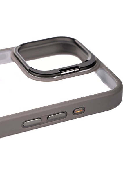 Apple iPhone 15 Pro Max Kılıf Kamera Lens Korumalı Standlı Zore Klon Lensli Kapak-Siyah