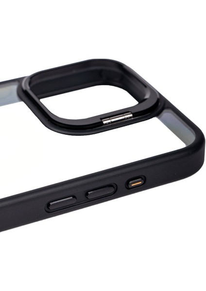 Apple iPhone 15 Pro Max Kılıf Kamera Lens Korumalı Standlı Zore Klon Lensli Kapak-Siyah