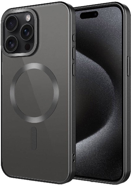 Apple iPhone 15 Pro Max Kılıf Mat Tasarımlı Magsafe Wireless Şarj Özellikli Zore Mat Setro Kapak-Siyah