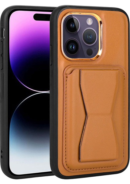 Apple iPhone 14 Pro Uyumlu Kartlıklı Standlı ​pu Deri Zore Memo Kapak-Kahve Açık