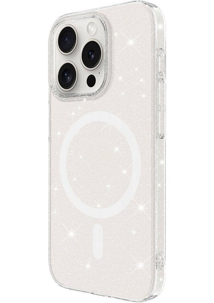 Apple iPhone 15 Pro Kılıf Zore Magsafe Şarj Özellikli Simli Şeffaf Arka Yüzey Erdos Silikon Kapak-Renksiz