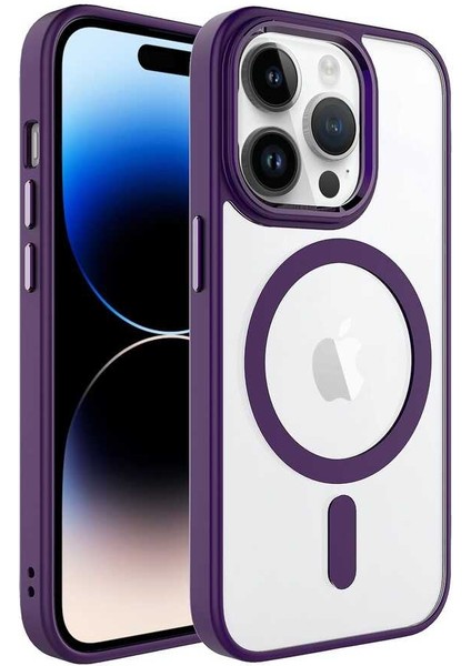 Apple iPhone 14 Pro Max Uyumlu Wireless Şarj Özellikli Zore Krom Magsafe Silikon Kapak-Derin Mor