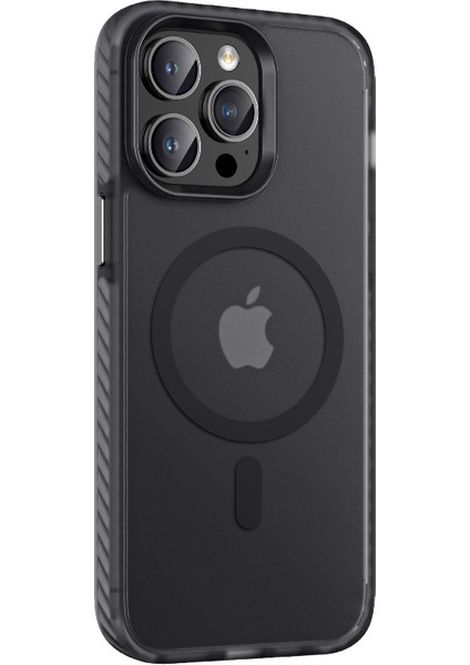 Apple iPhone 14 Pro Max Uyumlu Mat Arka Yüzey Wireless Şarj Özellikli Zore Locik Kapak-Siyah