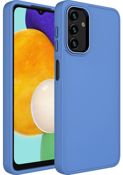 Galaxy A04 Kılıf Metal Çerçeve ve Buton Tasarımlı Silikon Zore Luna Kapak-Lavendery Gray