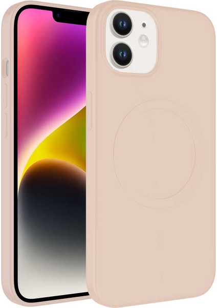 Apple iPhone 11 Kılıf Magsafe Wireless Şarj Özellikli Pastel Renk Silikon Zore Plas Kapak-Pembe Açık