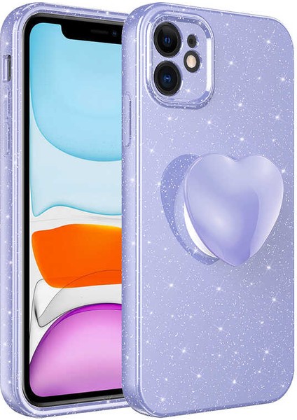 Apple iPhone 11 Kılıf Kamera Korumalı Simli Pop Soketli Lüks Zore Koton Soketli Kapak-Lila