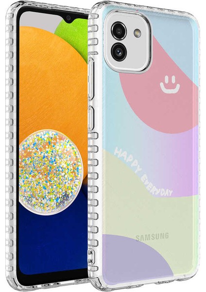 Galaxy A03 Kılıf Airbag Kenarlı Renkli Desenli Silikon Zore Elegans Kapak-No7