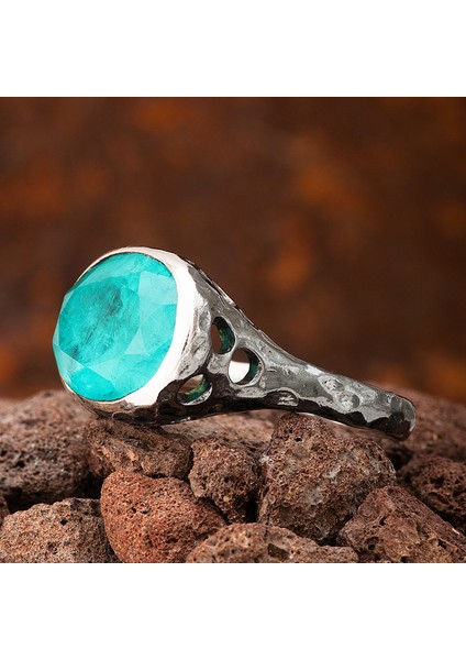 Paraiba Tourmaline Oval Taşlı Delikli Otantik Oksitli Kadın Gümüş Yüzük fiyatları