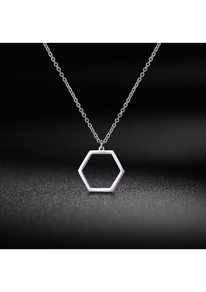 Altıgen Geometrik Minimal Gümüş Kolye