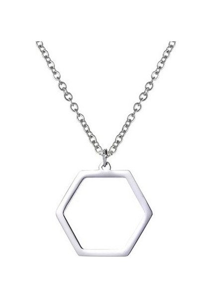 Altıgen Geometrik Minimal Gümüş Kolye